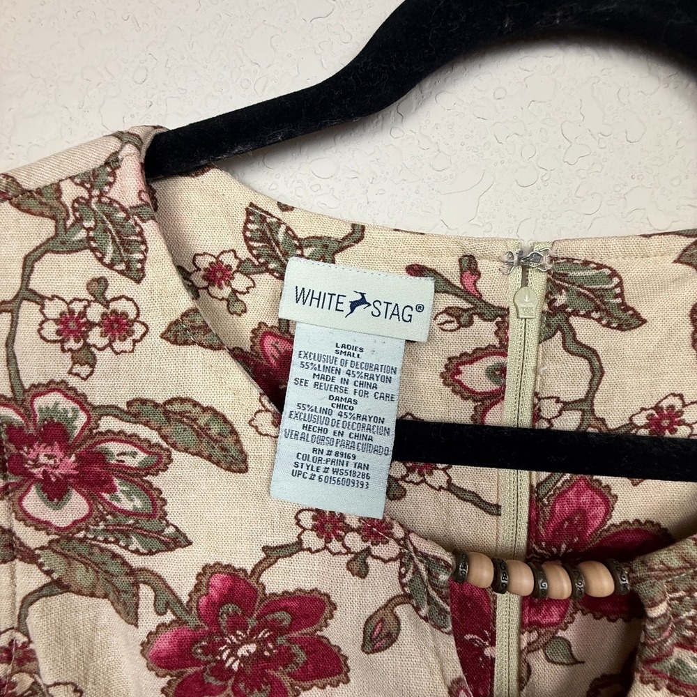 Vtg White Stag Tank Floral Linen Blend Sheath Dress Garden Party Sz S *read - Picture 8 of 12